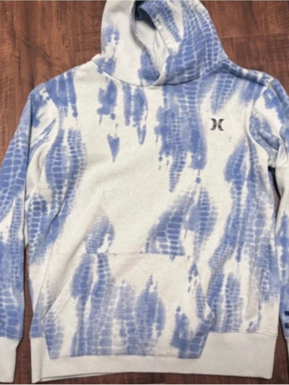 Hurley Blue and White Tie-Dye Hoodie Boys L